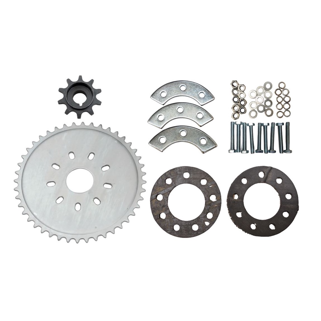 Kit Coroa 44 Dentes + Kit Fixação + Pinhão para Bicicleta Motorizada