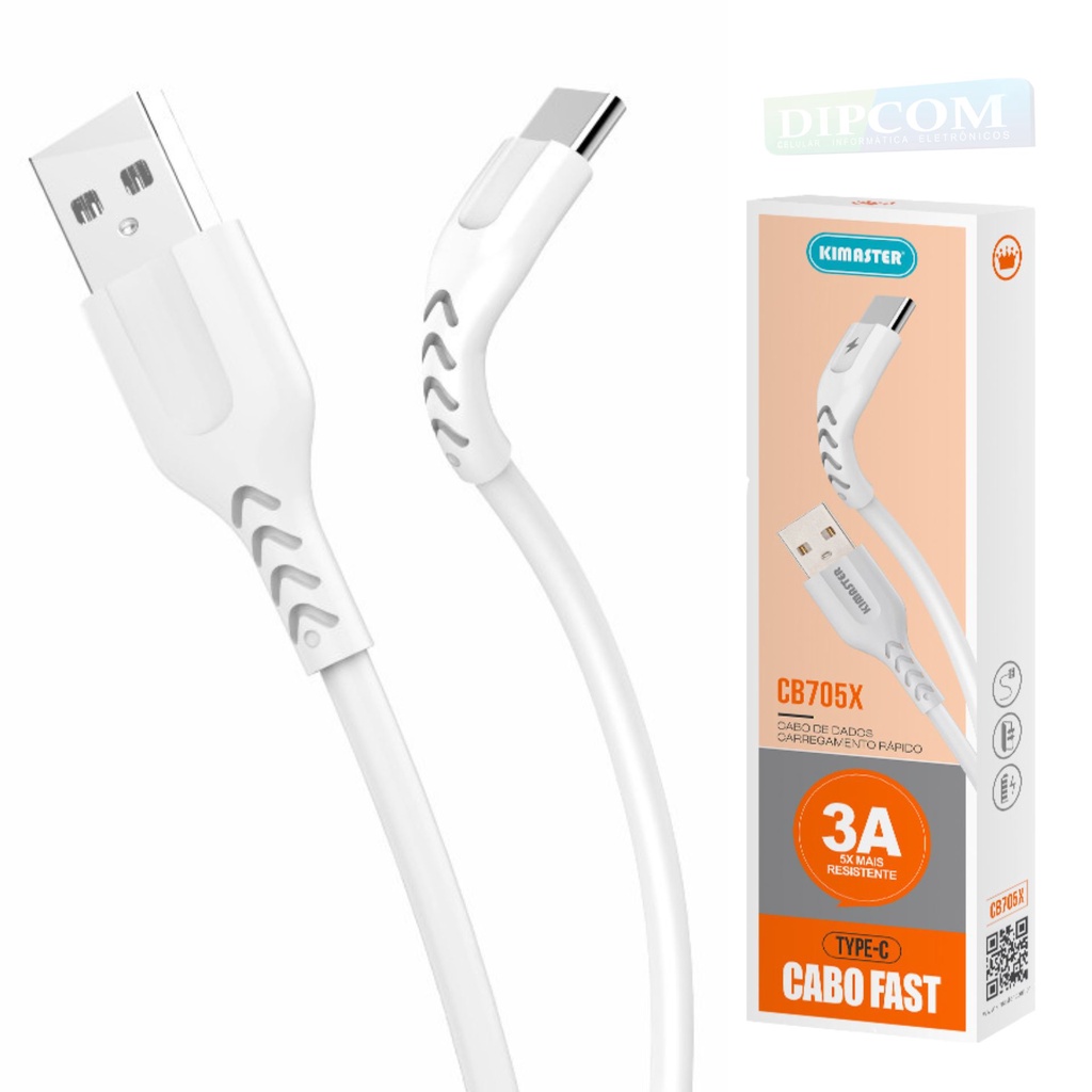 Cabo TYPE-C 3A - Cabo Fast CB705X - iphone e v8 Original Kimaster - EMBALAGEM NOVA