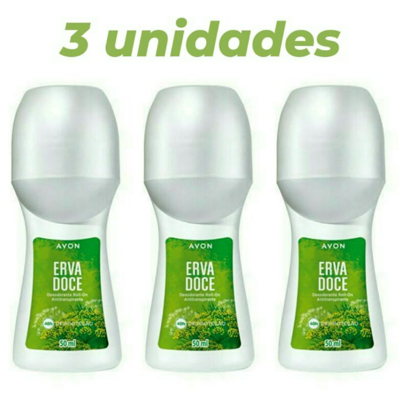 Kit 3 Desodorantes Roll-On Naturals Erva Doce Avon - 50ml
