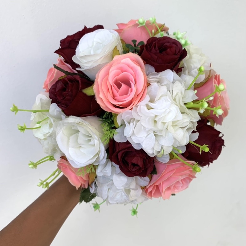 Buquê de noiva artificial marsala, rosa e branco casamento civil pré  wedding | Shopee Brasil