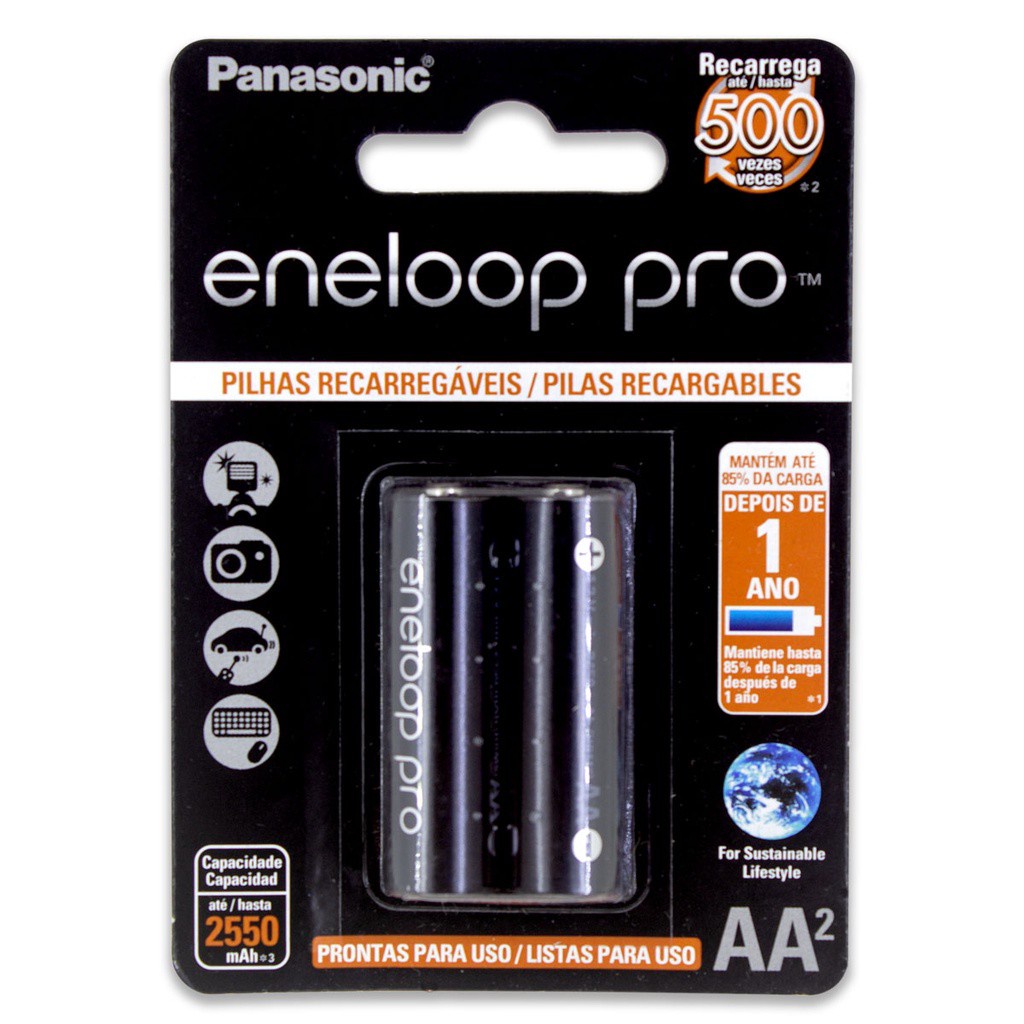 Pilha Recarregavel AA Panasonic Eneloop Pro 2A Bateria 2550mAh Pequena 2 unidades
