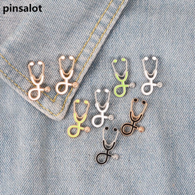 Alta Qualidade 12 Estilo Broches Médicos Enfermeira Estetoscópio Jóias Médica Esmalte Pinos Denim Jaquetas Gola Do Emblema Botão Pin