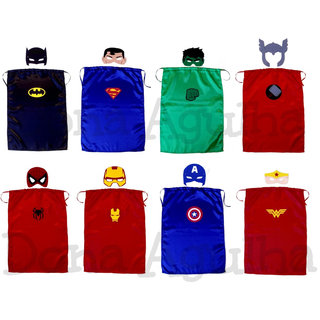 01 Lembrancinha capa e máscara Batman/Superman/Hulk/Thor/Aranha/Homem de Ferro/Capitão América/Mulher Maravilha/fantasia