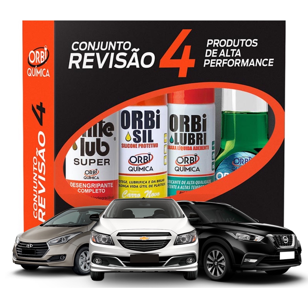 Kit Limpeza Revisão Graxa Desengripante Silicone e Limpa Vidro para Carro e bicicleta Orbi Quimica