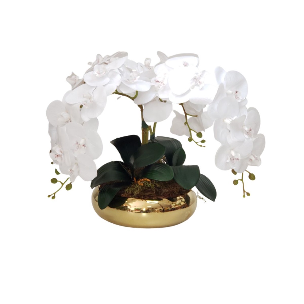 Arranjo Flores 4 Orquídeas Branca Artificial e Vaso Dourado | Shopee Brasil