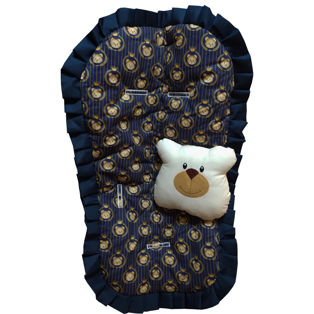 Capa de Carrinho Bebe + Almofadinha Anatomica Urso Thed 100% Algodão Bebê Tamanho Universal Serve em Todos os Modelos