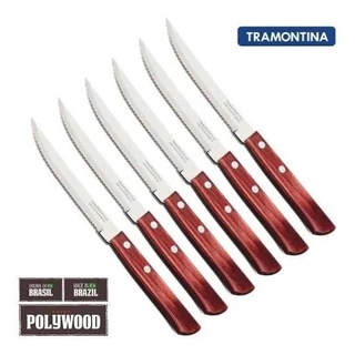 Jogo 06 Facas Churrasco Tramontina Polywood Cabo Madeira 21100475
