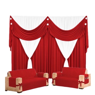 Kit Sala Capa Protetor de Sofá Com Laço 3x2 Lugares + Cortina Jessica Para Sala ou Quarto