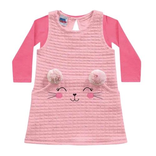Vestido Infantil Moletom Matelassê Gatitta Rosa Blusa Cotton KIko E Kika REF.08048