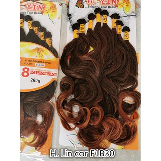 8 telas cabelo H. Lin ondulado cor F1B30 castanho medio com dourado ruivo 60cm 260gramas fibra organico