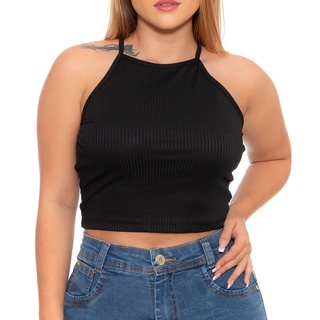 Cropped Alcinha Canelado Preto