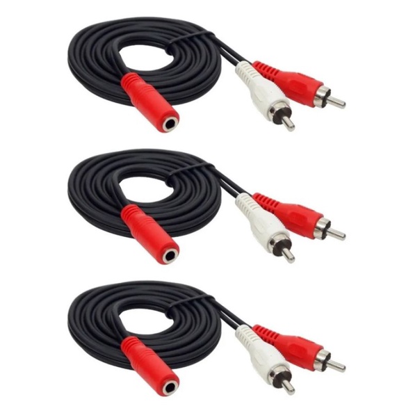 Kit 3 Cabos Rca Macho Para Entrada De Fone Fêmea Top