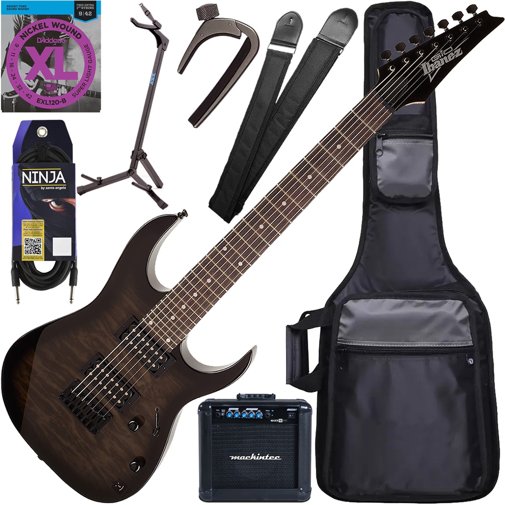 Kit Guitarra Ibanez GRG-7221 QA HH 7 Cordas Transparent Black Sunburst TKS Gx04