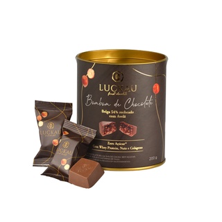 Bombom de Chocolate Belga 54% rechado com Avelã Cacau Zero Açúcar Luckau - 10 bombons - 200g