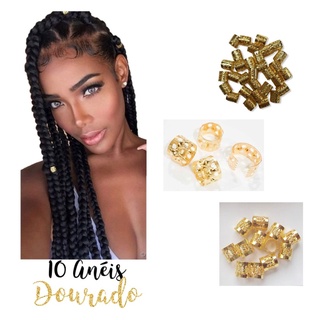 10 Anéis Decorativos Tranças Box Braid Prata/Dourado Flexível