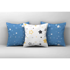 Kit 3 Capas de Almofadas Decorativas Estrelas Azul, Branca e Amarela - Infantil 118