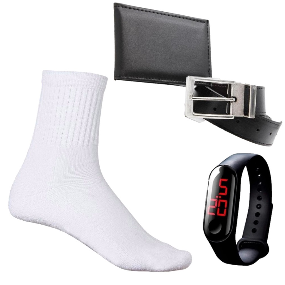 Carteira Masculina e Cinto Masculino Meia Masculina Esportiva Branca Algodão  Relógio Digital Led Pulseira Silicone DIRETO DA FÁBRICA