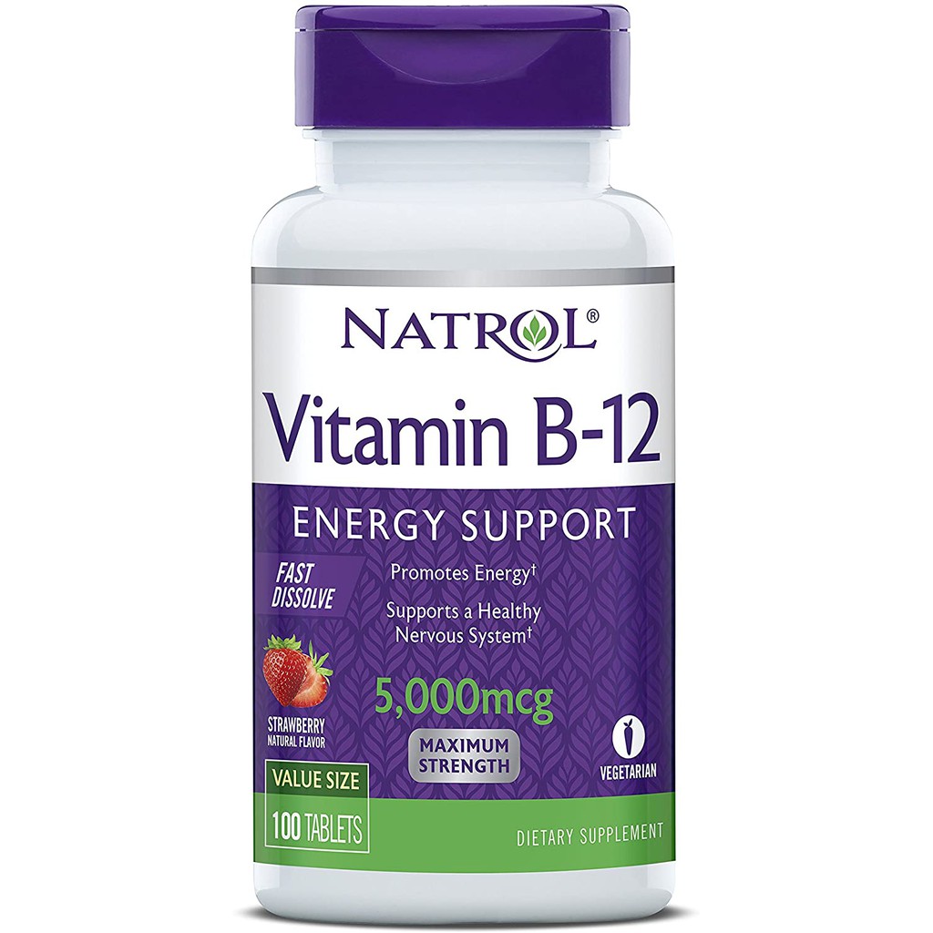 Vitamina B12 5000mcg 100 Tablets Natrol Original Usa 5.000mcg Sublingual  Morango | Shopee Brasil