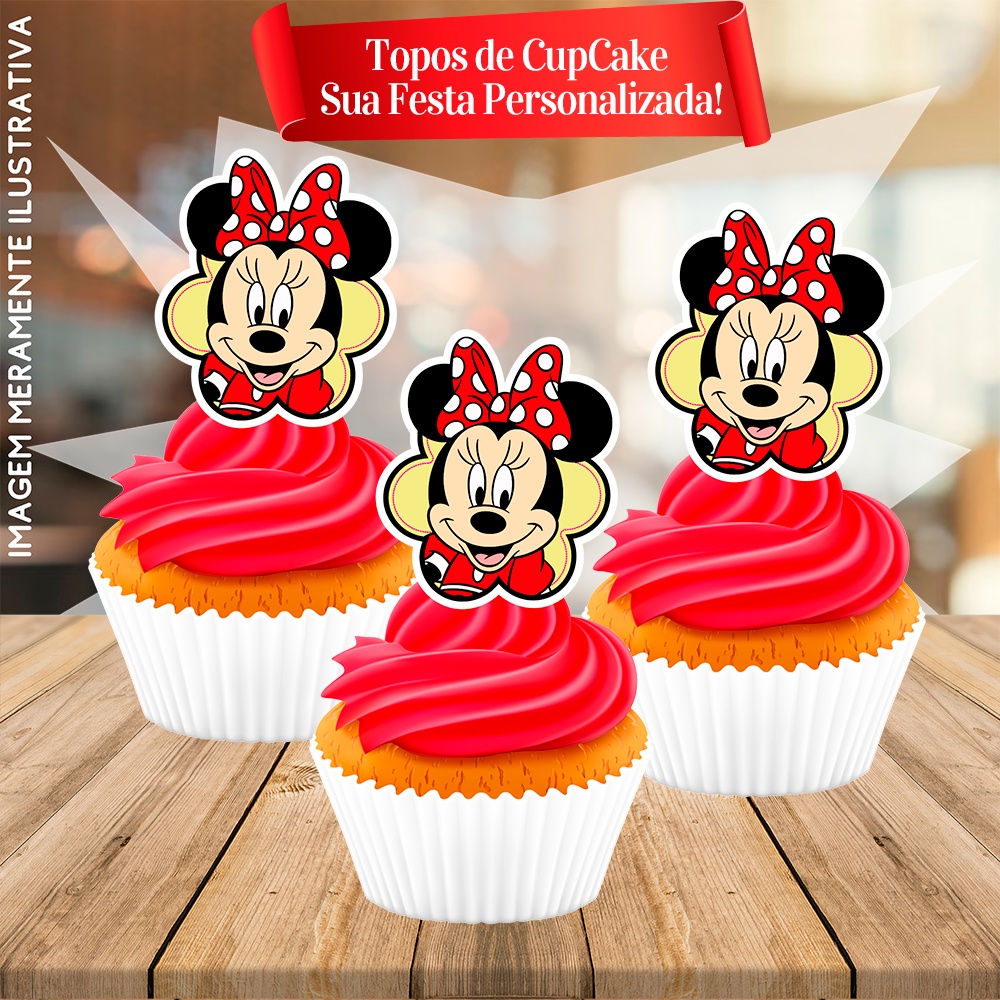 Topper Topo de Cupcake Temas Minnie - Mickey - Safari - Unicornio - Rei Leão -- Dinossauros - Jardim - Masha e o Urso