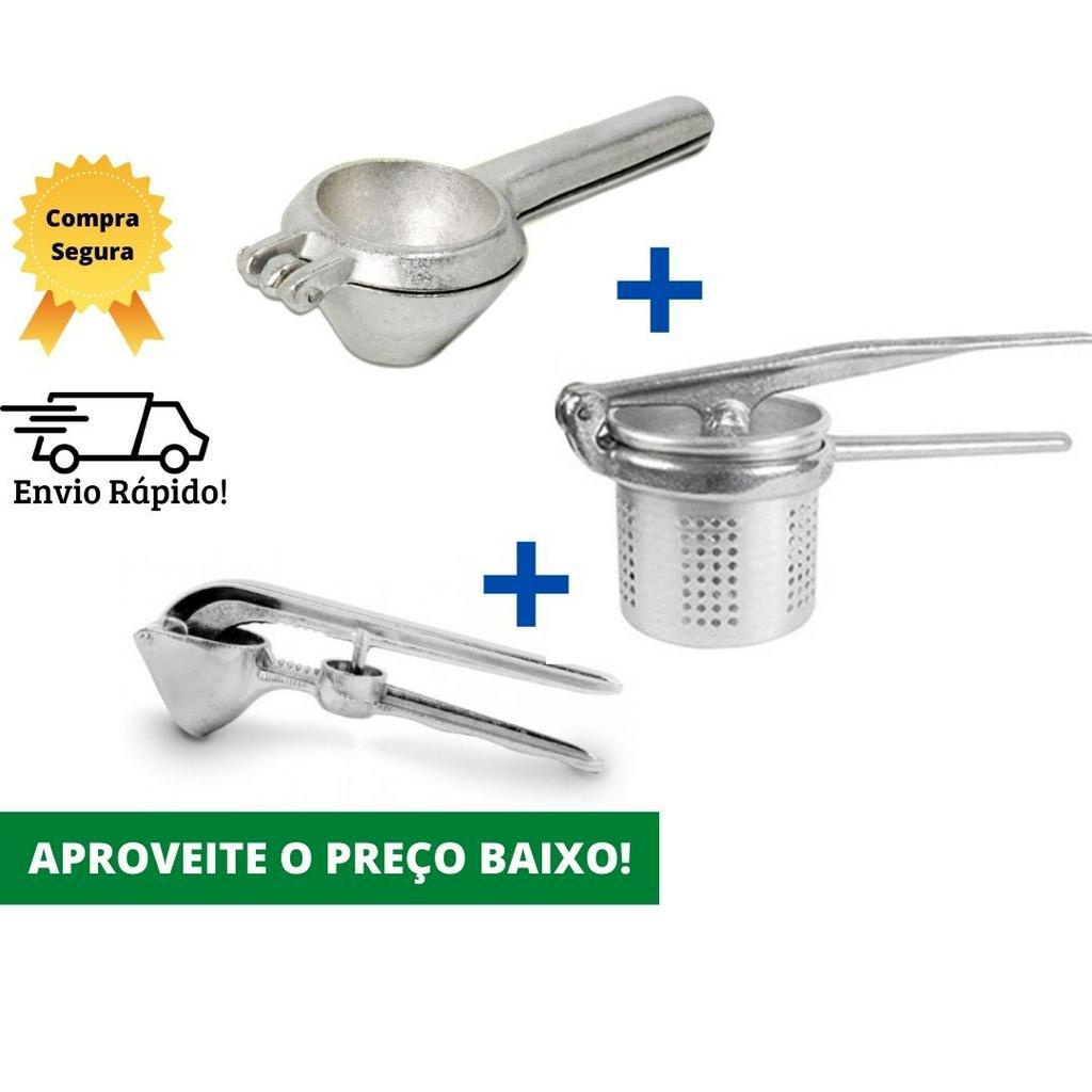 Espremedor de Limão e Amassador de Batata e Triturador de Alho em Alumínio Utensílio Cozinha Pure Suco