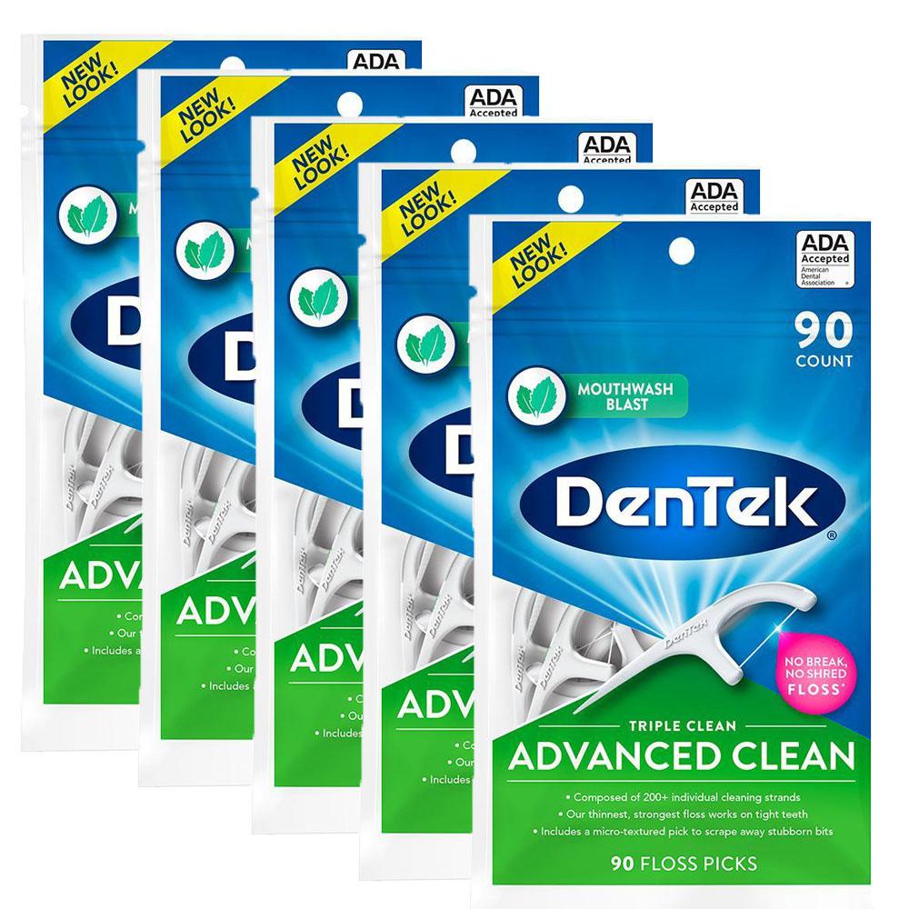 Kit 5 Fio Dental Dentek Floss Picks Triple Clean Advanced com 90 unidades em Oferta na Shopee
