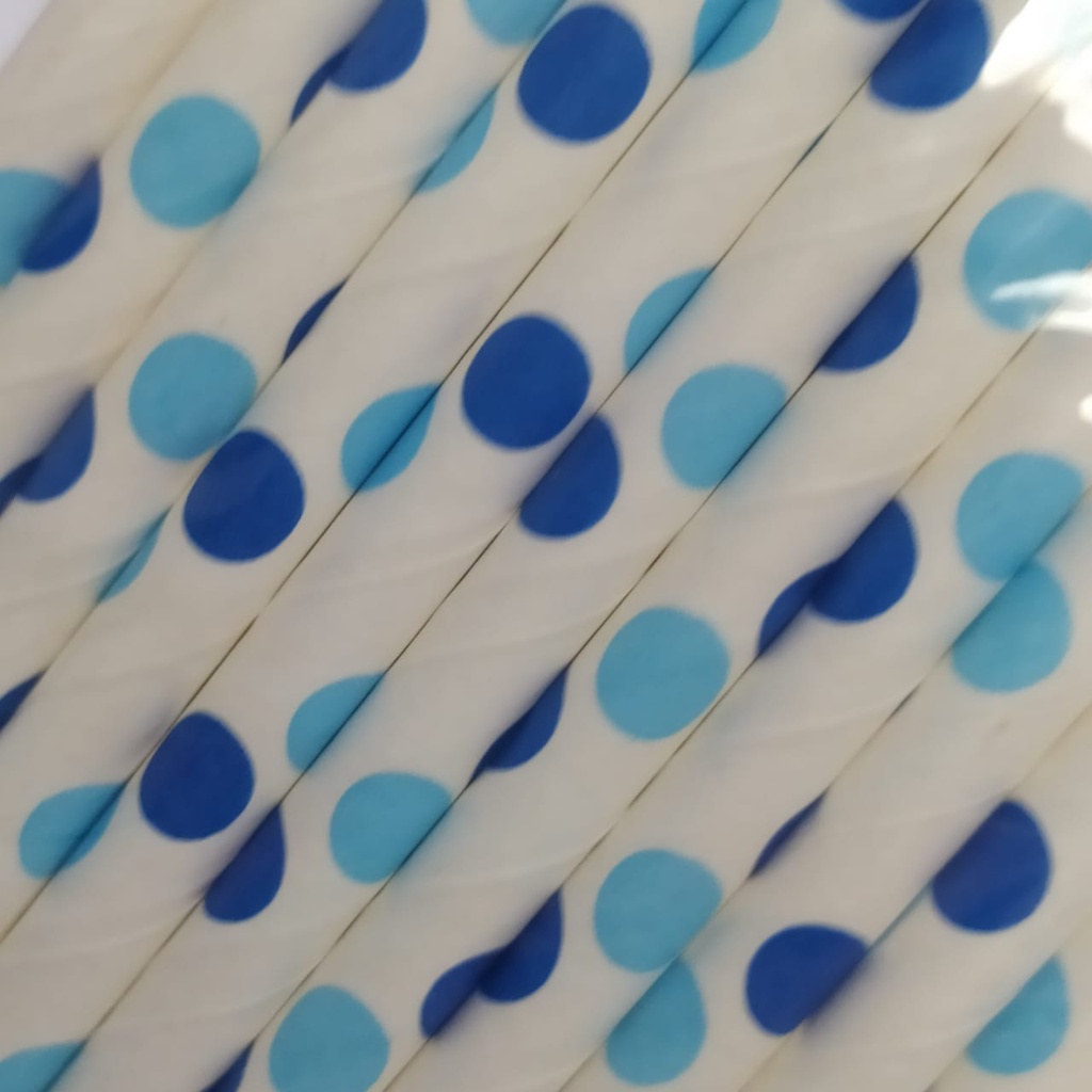 Kit 25 Canudo biodegradável de papel branco decorado bolinha colorida topo de bolo 6mm Q25