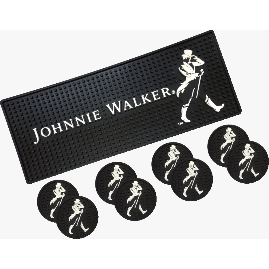 Tapetinho Barmat Johnnie Walker + 8 Porta Copos emborrachados  Bar Balcao Suor Whisky Cerveja Moveis
