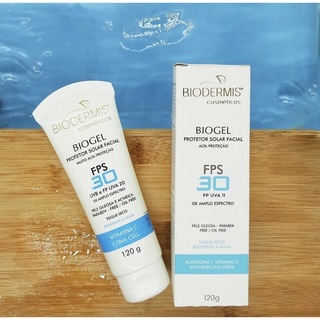 Protetor solar facial Biogel 30 pele oleosa toque seco 120g Biodermis Filtro solar Resistente a água