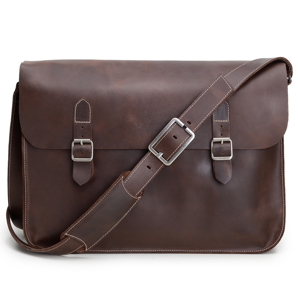 Bolsa transversal masculina couro universitário notebook 15,6 pol.