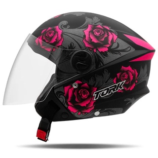 Capacete Aberto Feminino Masculino New Liberty 3 Flowers Rosa Pro Tork Moto