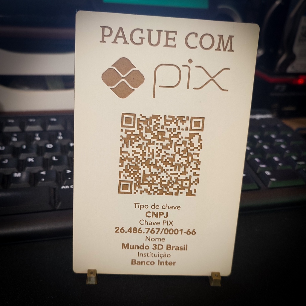 Display Mesa Balcão Pix Placa Qr Code em Madeira MDF Branco Gravado a Laser