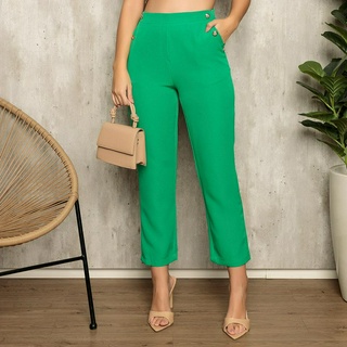 Calça D2338 tendência feminina social alfaiataria com 6 botoes no bolso