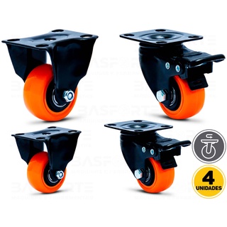 Kit 4 Roda Rodinha Giratória Placa Laranja 2 Fixo e 2 C/ Trava 50mm Colson 6237 e 6238 em Oferta na Shopee