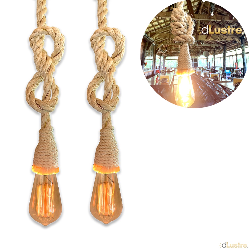Kit 2 Luminárias Pendente de Madeira Lustre de Teto Corda Sisal Rústico