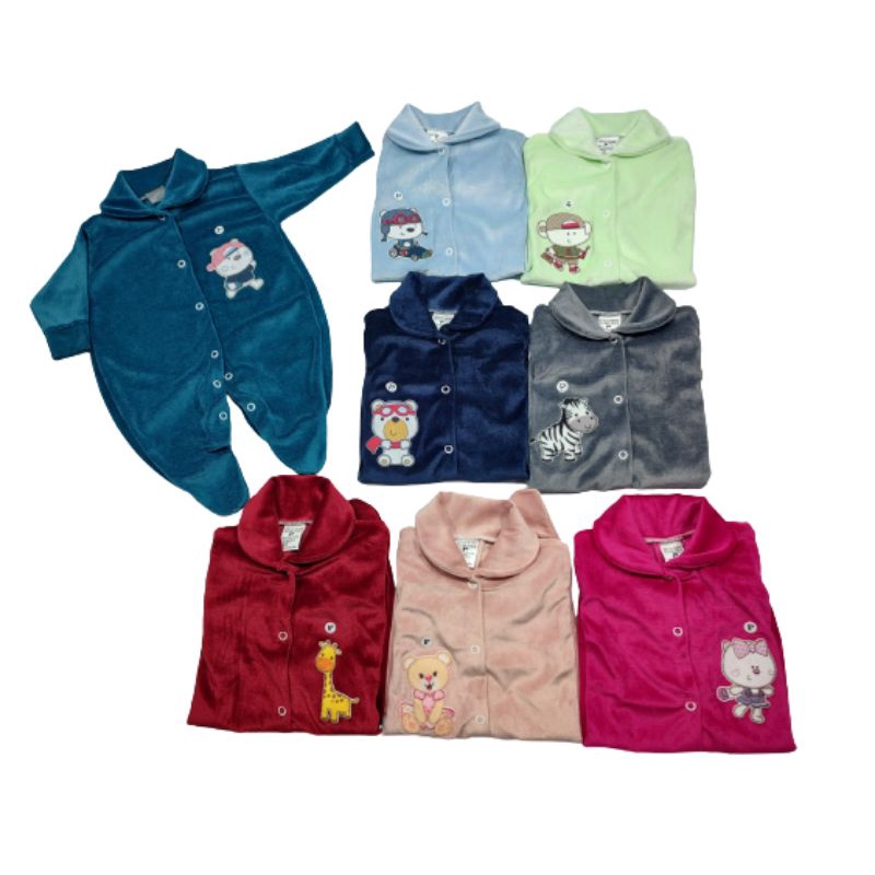 Macacão bebê plush quentinho pezinho fechado! Cores bonitas! em Oferta na Shopee