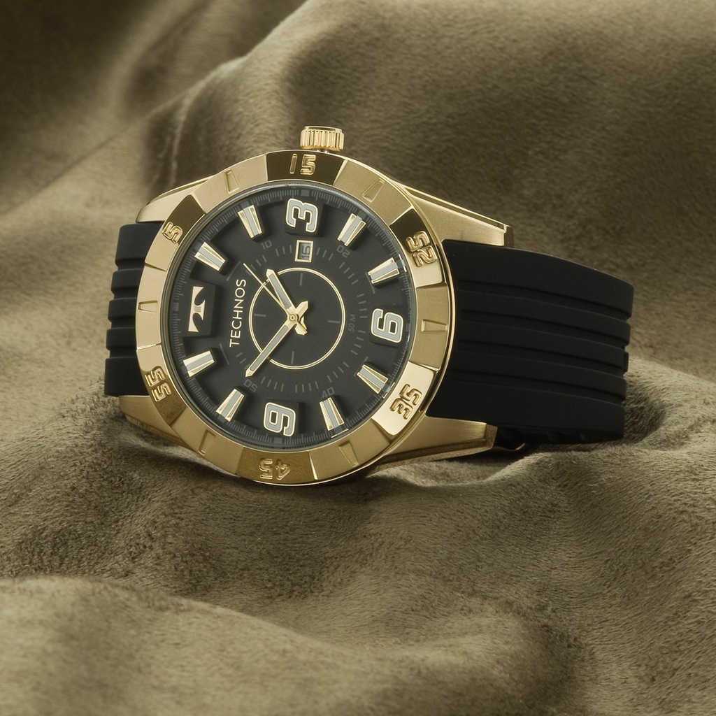 Relogio Masculino Technos Racer Dourado Silicone Preto 2115KZA/8P Original Garantia de 1 Ano Presente Esposo Homem - Watches