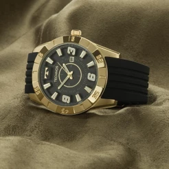 Relogio Masculino Technos Racer Dourado Silicone Preto 2115KZA/8P Original Garantia de 1 Ano Presente Esposo Homem