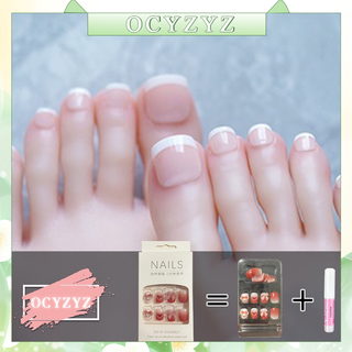 OCYZYZ 24 pcs unhas postiças Unhas Falsas Francesas Brancas Vestem Adesivos De Manicure Acabados 24 Peças