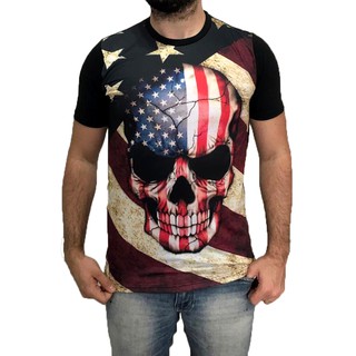 Camiseta Masculina Skull Caveira Americana Camisa Marcas