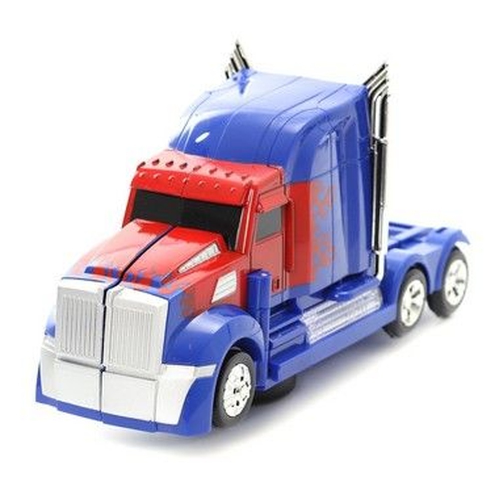 Caminhão que Vira Robô azul e vermelho Brinquedo Bate e Volta com Luz