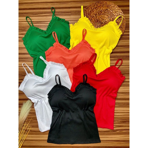 KIT 2 PEÇAS Blusa Feminina Regata com Bojo detalhe Babado MODINHA