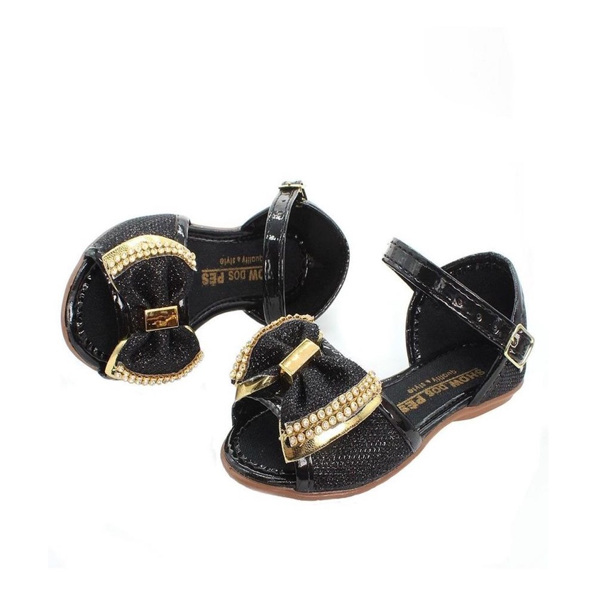 Sandalia Sapato Sapatilha Infantil Feminina Menina Laco Preta Com Brilho Moda Modinha Barata Promocao