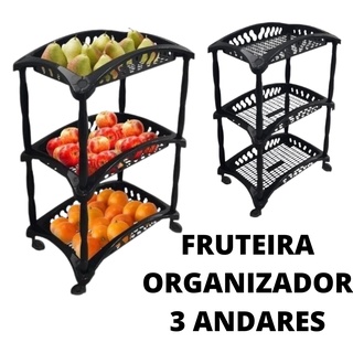 Fruteira De Chão Multiuso 3 Andares Organizador Empilhavel com Rodinhas