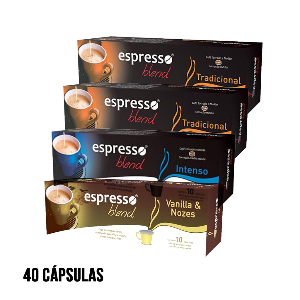 MEGA OFERTA! 40 Cápsulas de Café para Máquina Nespresso 3 Sabores (Tradicional, Intenso e Vanilla)