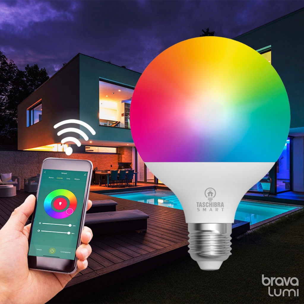 Lâmpada Led Smart Wi-Fi Inteligente G95 Globo 13W E27 RGB Taschibra