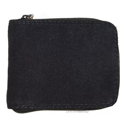 Carteira Masculina Fecho em Zíper De Couro Camurça