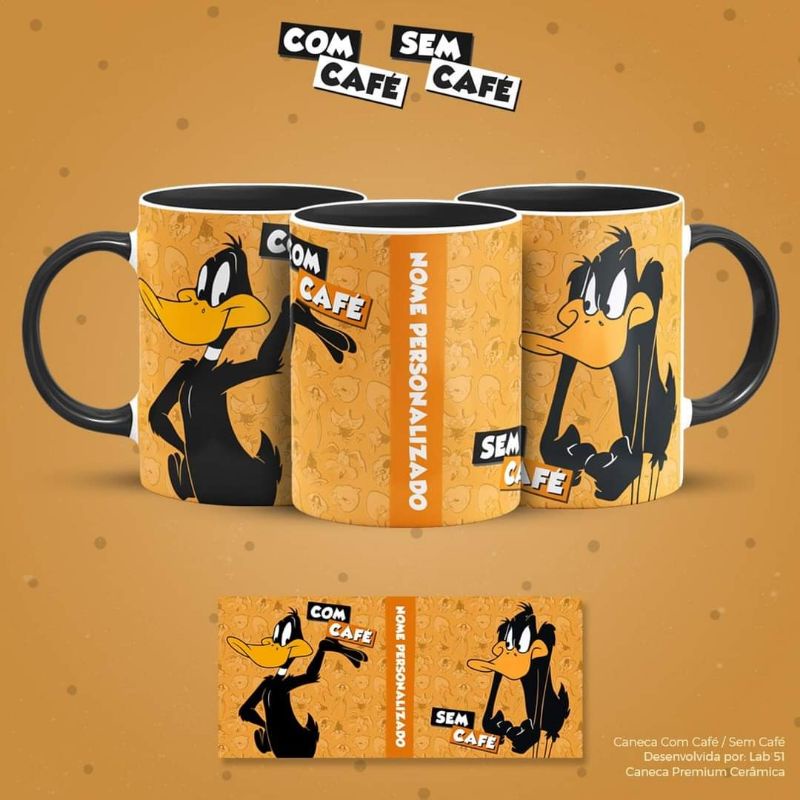 Caneca Xícara Cerâmica Com Café e Sem Café Personalizada Patolino Presente Personalizado