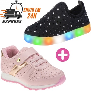 Kit 2 tênis infantil masculino e feminino 1 PAR COM LED 1 PAR SEM LED.