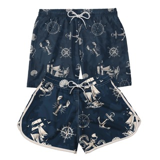 Kit Casal Shorts Bermuda Praia Marinho