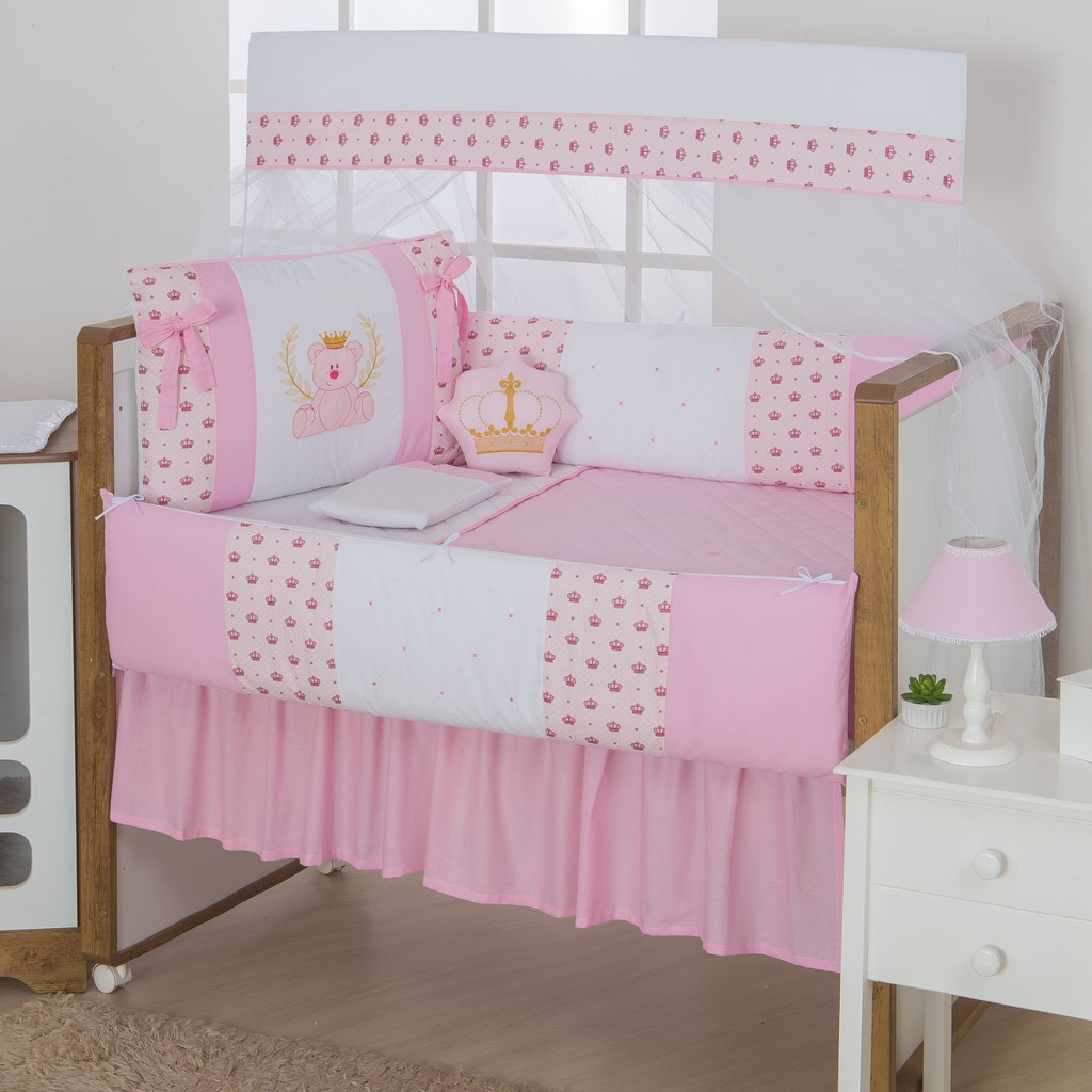 Kit Protetor Berço Ursinho 11 Peças Menina Menino